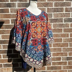 Ruby Rd Mandala Print Tunic Top Boho Colorful V-Neck Bell Sleeve Women’s M